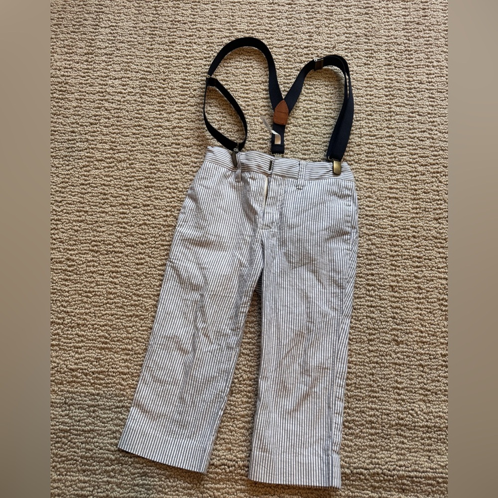 Crewcuts Thompson blue/white stripe pants with suspenders